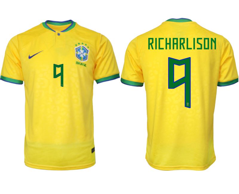 Men 2022 World Cup National Team Brazil home aaa version yellow 9 Soccer Jerseys